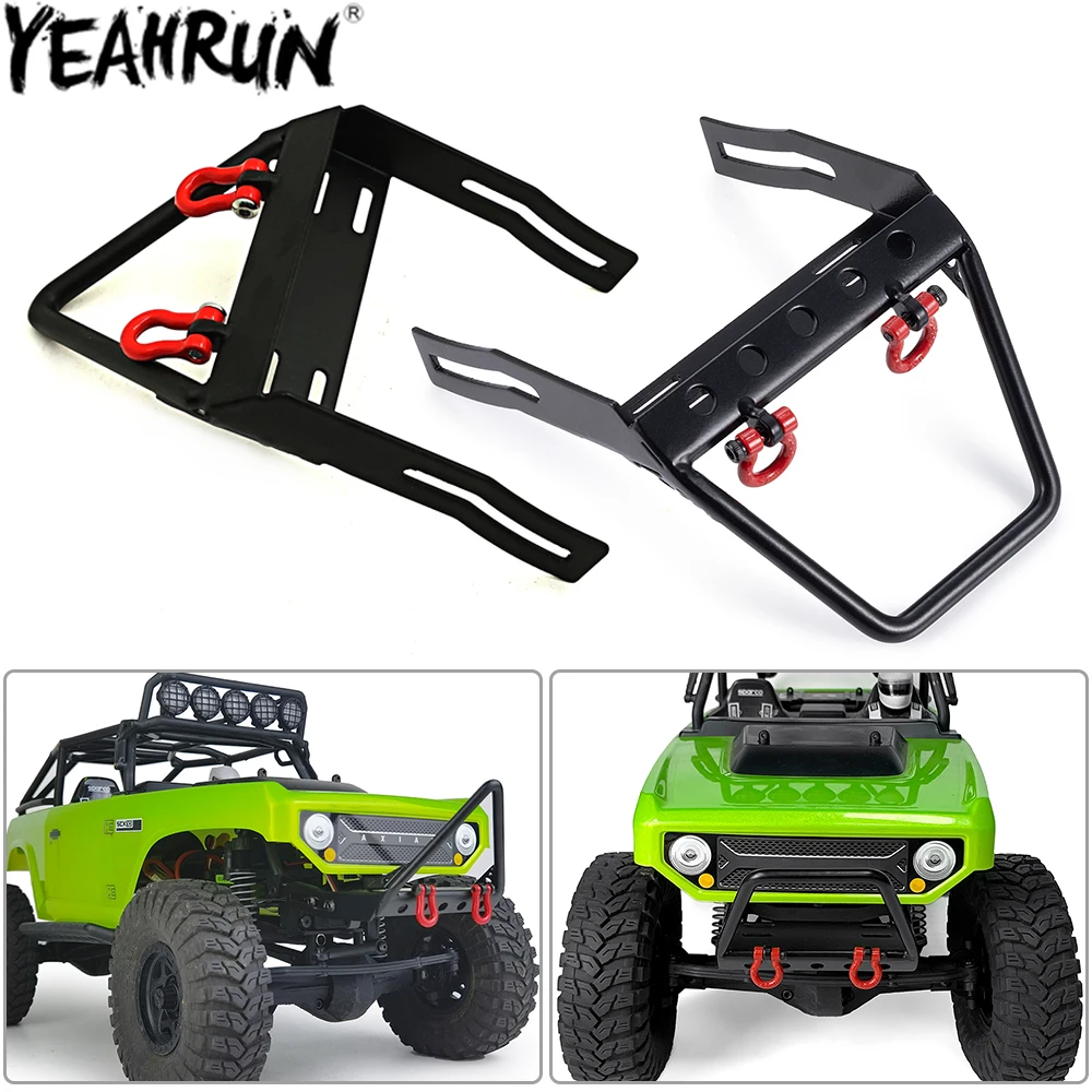 

YEAHRUN передний бампер из алюминиевого сплава, противоударная планка с крюком для прицепа для 1/10 осевых SCX10 90047, обновленные детали Wrangler