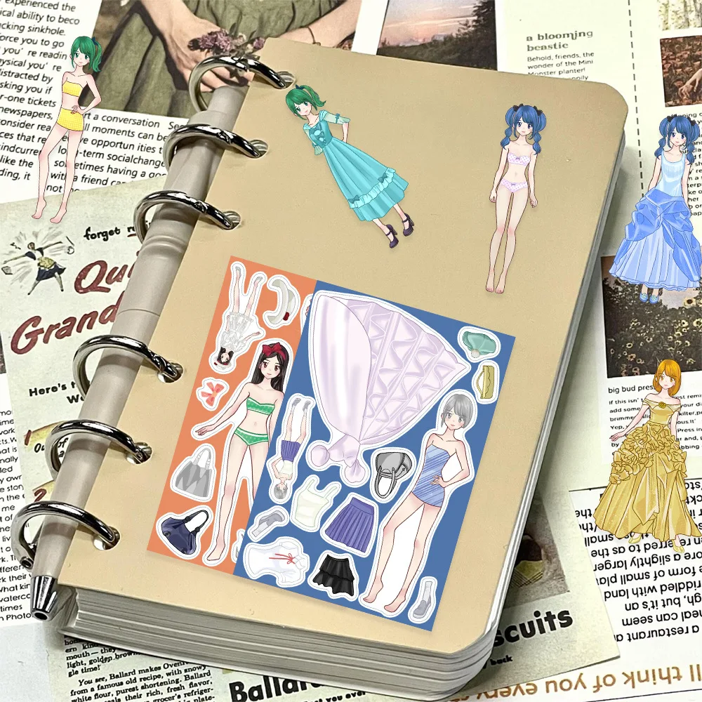 8PCS Princess Costume Puzzle Stickers for Girls' Hearts Fun Dress Up Matching Creative Handbooks Waterproof Stickers
