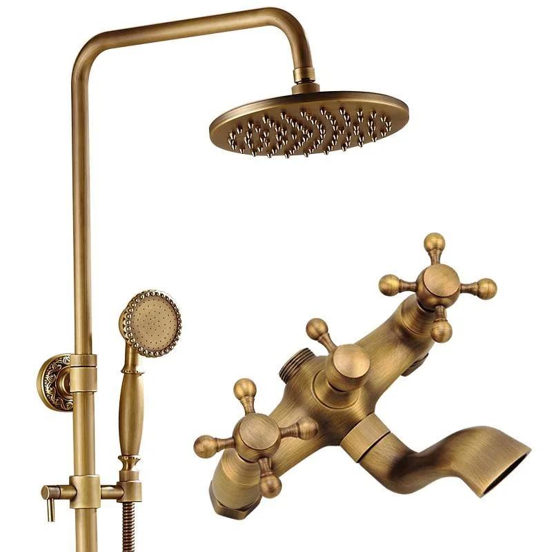 Household European Style Copper Brass antique Shower Set Antique Bathroom Shower Nozzle Lifting And Lowering Light Luxury Faucet