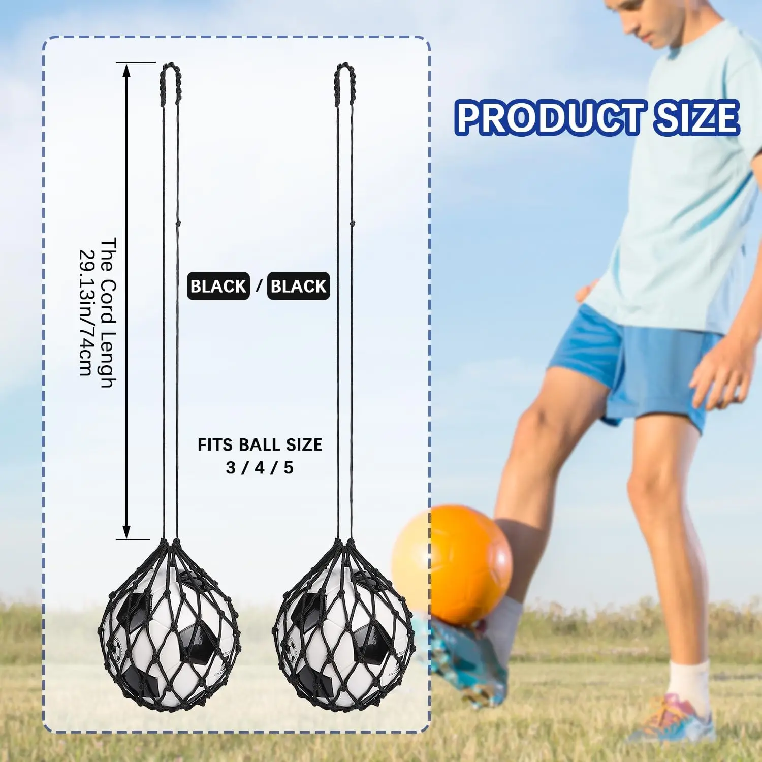 Youth Football Self Trainer Kick Net Pocket Professional Outdoor Sport Nylon Net Basketball Bag Solid Mesh Soccer Ball Carry Bag
