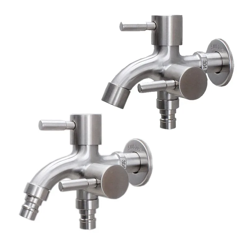 304 Stainless Steel Faucet One Into Two Out Multifunction Double-outlet Washing Machine Faucet Outdoor Garden Sink Pool Faucet