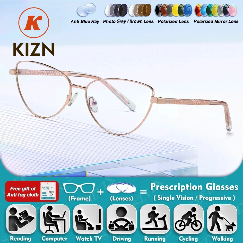 

KIZN Модные очки с оправой «кошачий глаз» для компьютера и офиса, женские, с защитой от синего света, прогрессивные, для коррекции близорукости, фотохромные