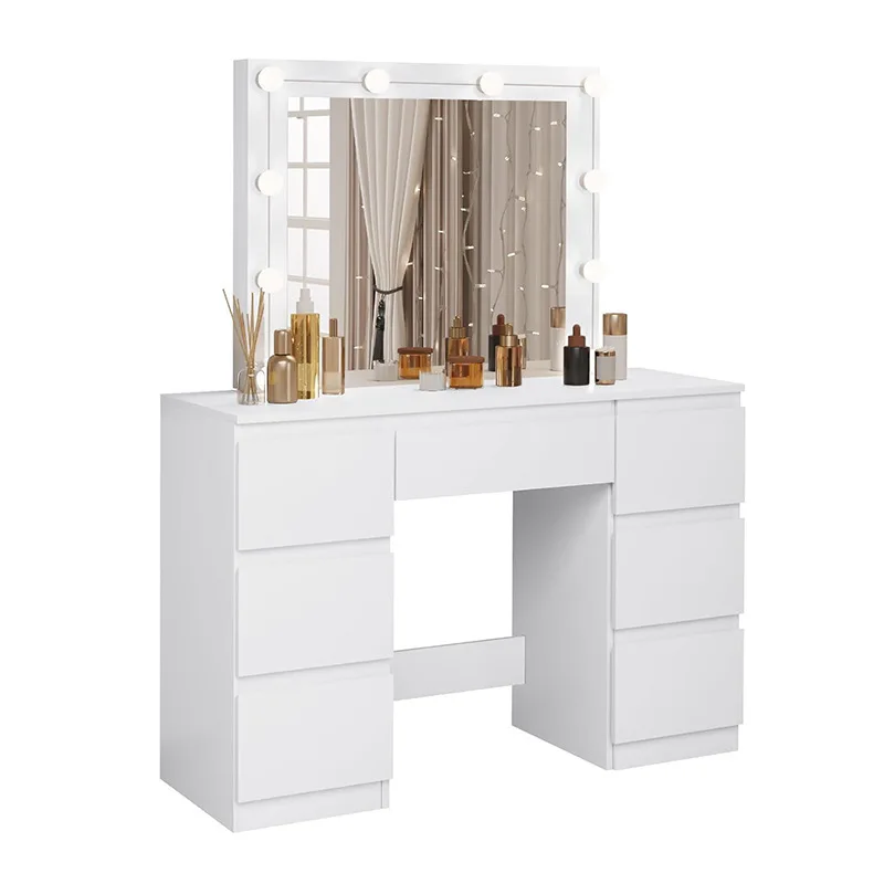 Lamp dressing table, wood material, mirror LED light, adjustable brightness, dressing table