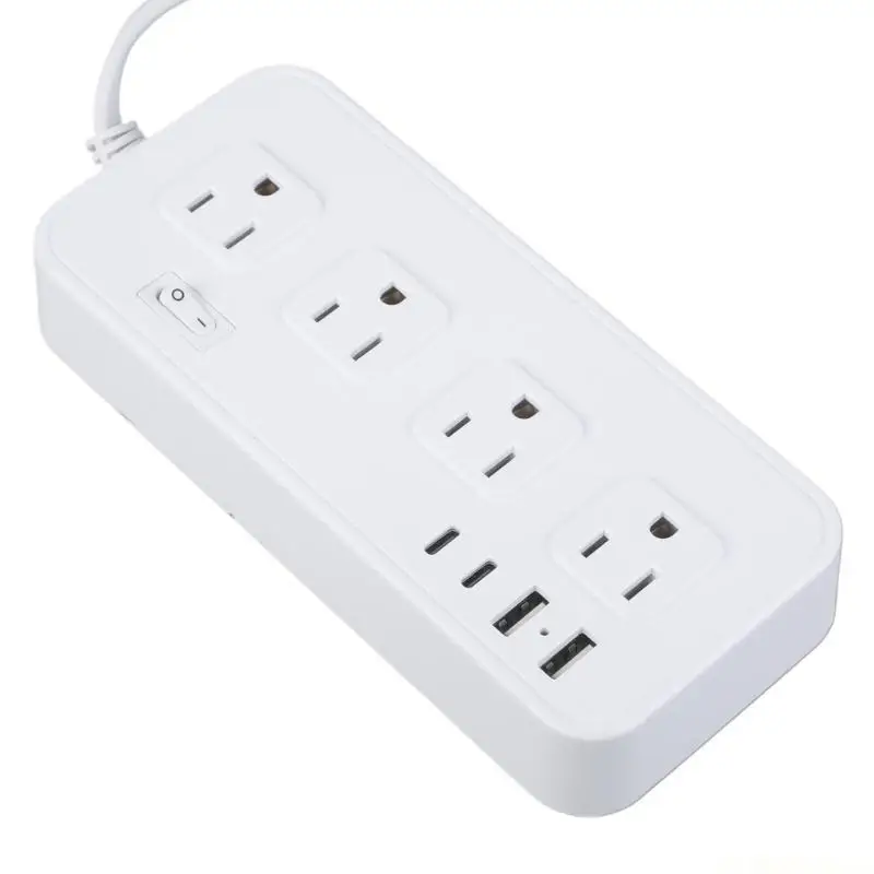 E56B US Plug 2Prong Outlet Adapter Power Strips 5ft Cord 8 Outlets 2 USB 2 Type C Port 2000J Surges Protections
