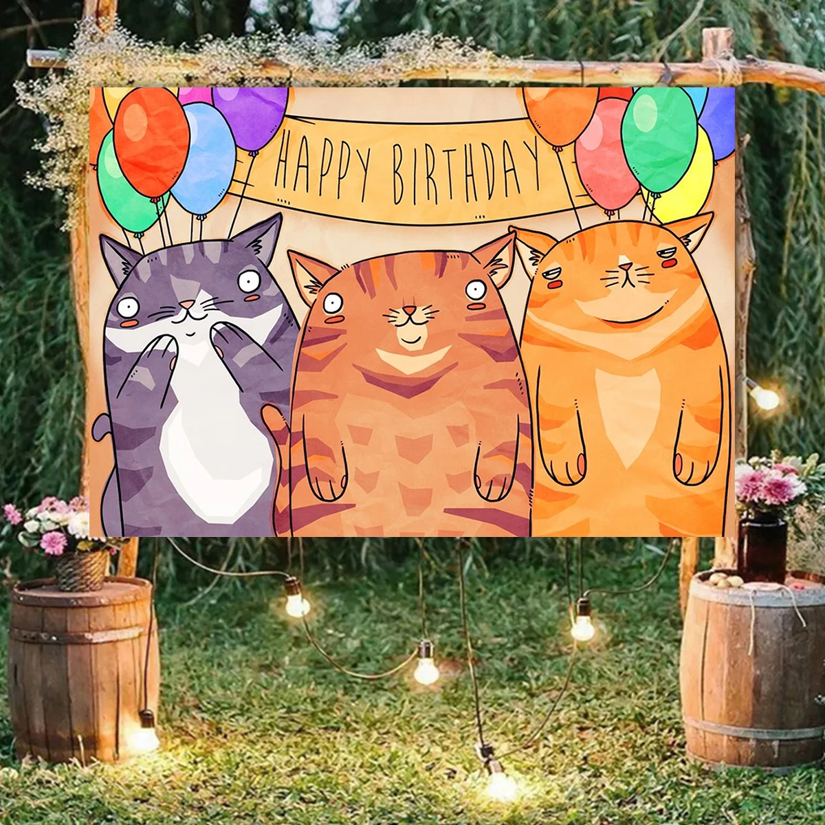 Funny Cat Photography Welcome Party Name Customiz Backdrop Background Happy Birthday Children Bedroom Decoration