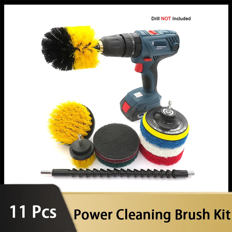 11Pcs Electric Scrubber Cleaning Brush Kit All Purpose Cleaner Auto Tires Plastic Round Cleaning Brush for Tile Bathroom Kitchen