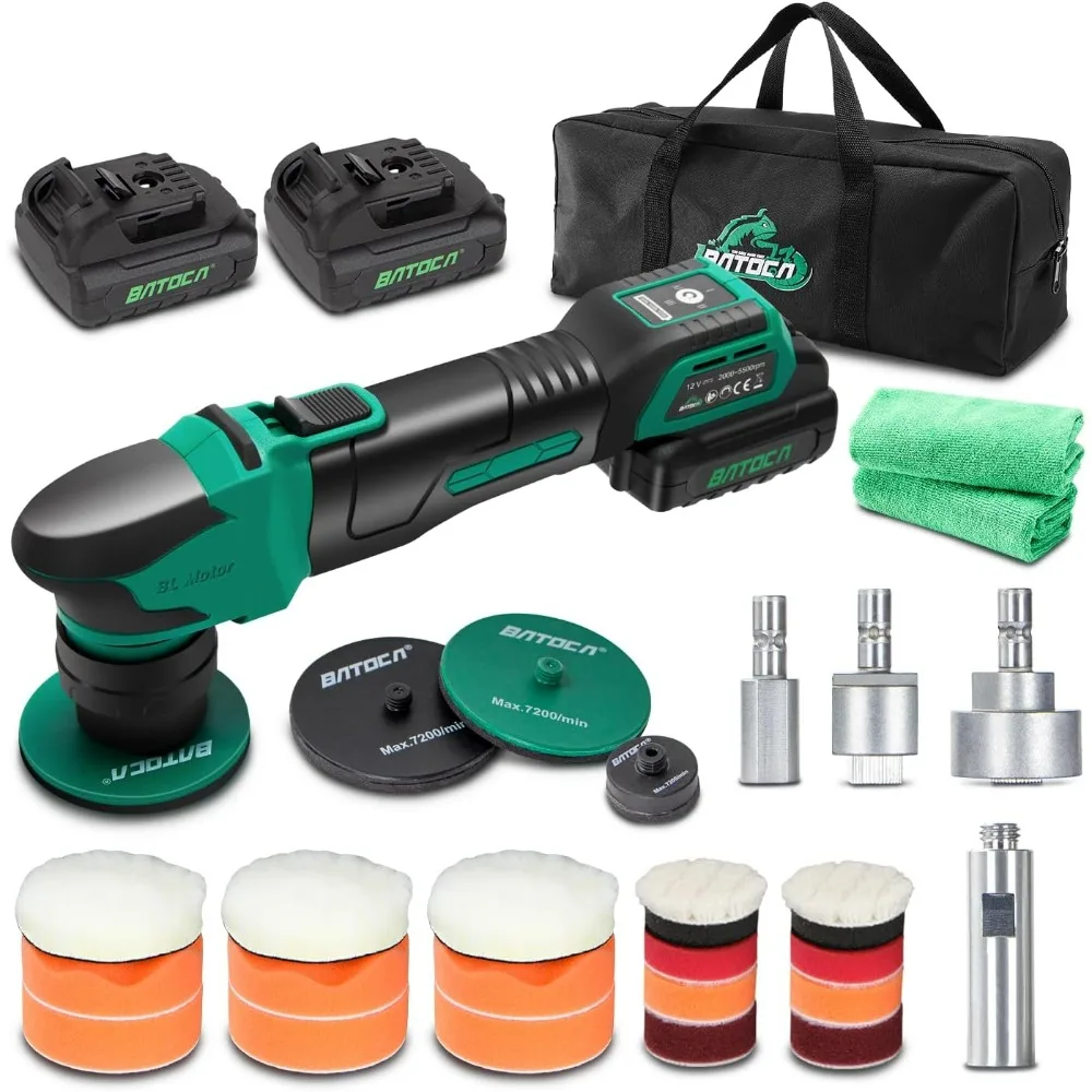 Polidor sem fio s4 para detalhamento de carro com 2 baterias de 12v 2,5ah, ambos os buffer rotativo e polidor de ação dupla, 1 e 3 polegadas sem escova