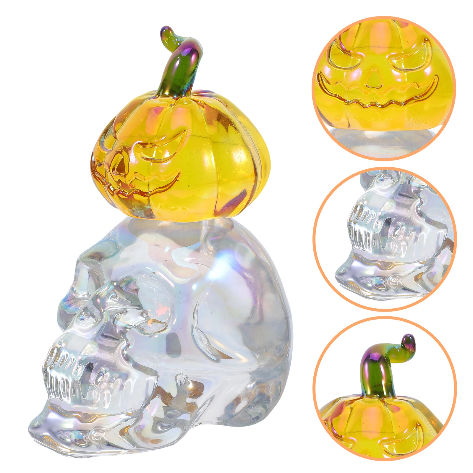 

Crystal Skull Pumpkin Statue Halloween Decor Sculpture Home Desktop Fireplace Light Transmitting Art For