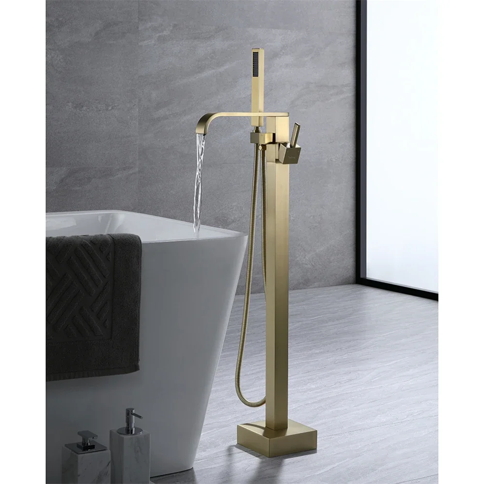 

Original brand new！Bathroom Matte Gold Floor Mounted Brass Bathtub Faucet