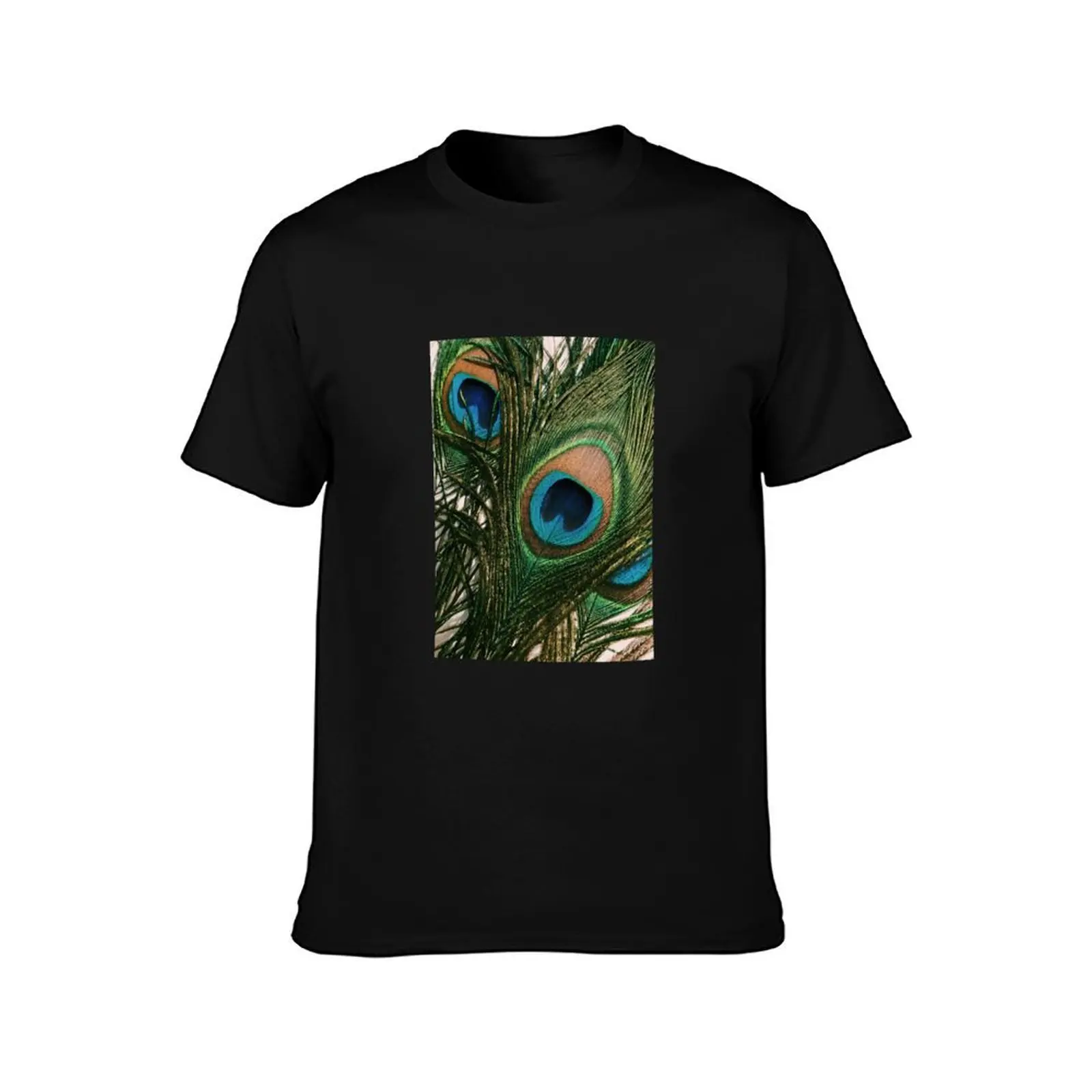 Vibrant Peacock Feather T-Shirt, Summer Casual Cotton Tee, Oversized Streetwear Tops, Vintage Graphic Print, Unisex Men Women