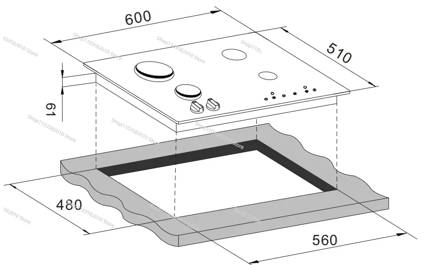 60cm/23.6 inch Built in Gas Induction Cooktop, 4 Burners, Black Glass, Gas Electric Stove Top