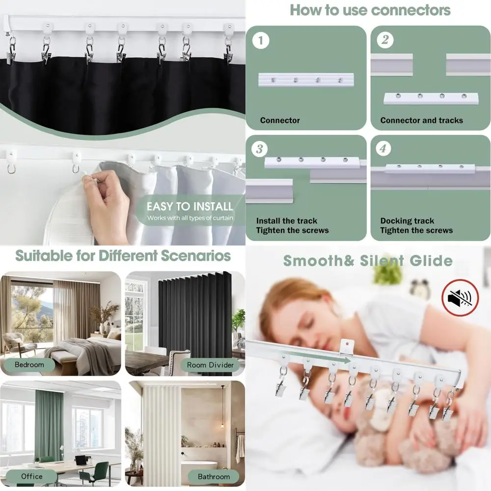 

Flexible Bendable Ceiling Curtain Track, Room Divider Rod, Heavy-Duty Rails for Living Room, Shower Privacy, RV, White, 21ft