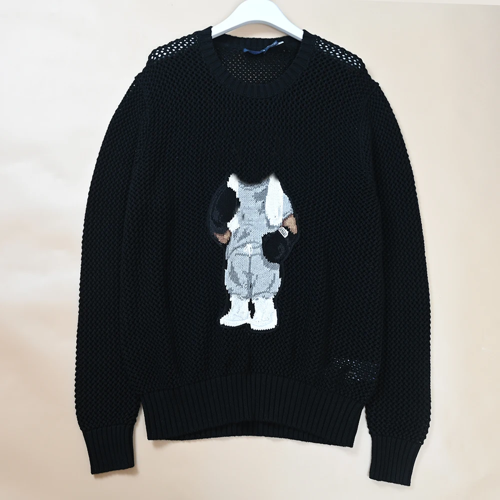 

Осенний новый женский классический свитер с мультяшным узором Thi Needle Cotton Tead, круглый свободный длинный свитер све