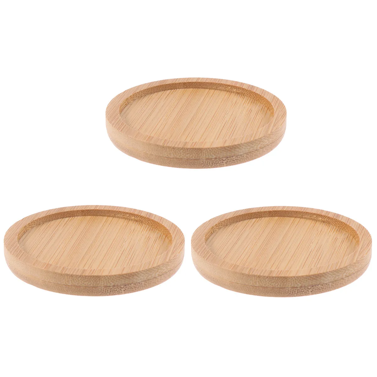 3Pcs Succulent Flowerpot Tray Bamboo Round Shape Mini Size Solid Wood Flower Pot Coaster Serving Plate Stackable Home Use
