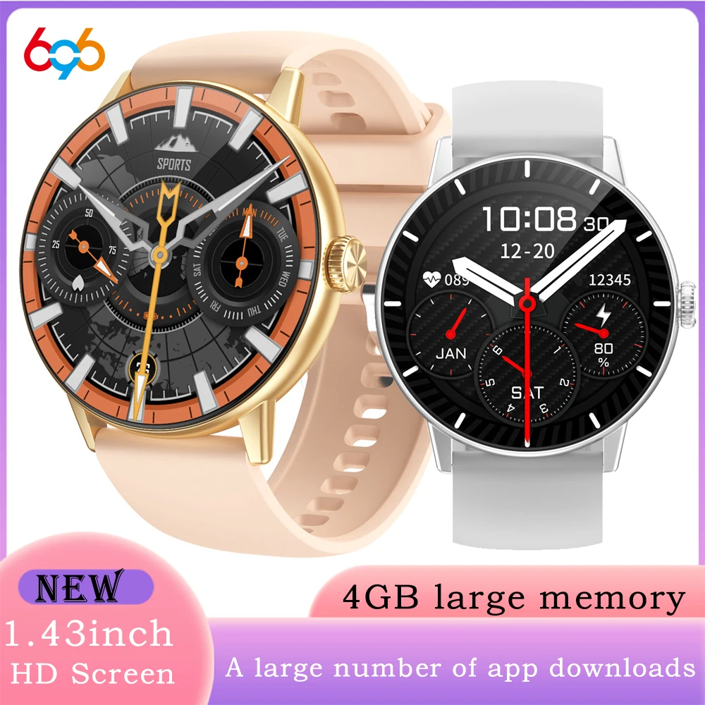 

696 Women Blue Tooth Smart Watch Map Voice Assistant 4GB Memory Music Heart Rate Lady Smartwatch App Download Sports Waterproof