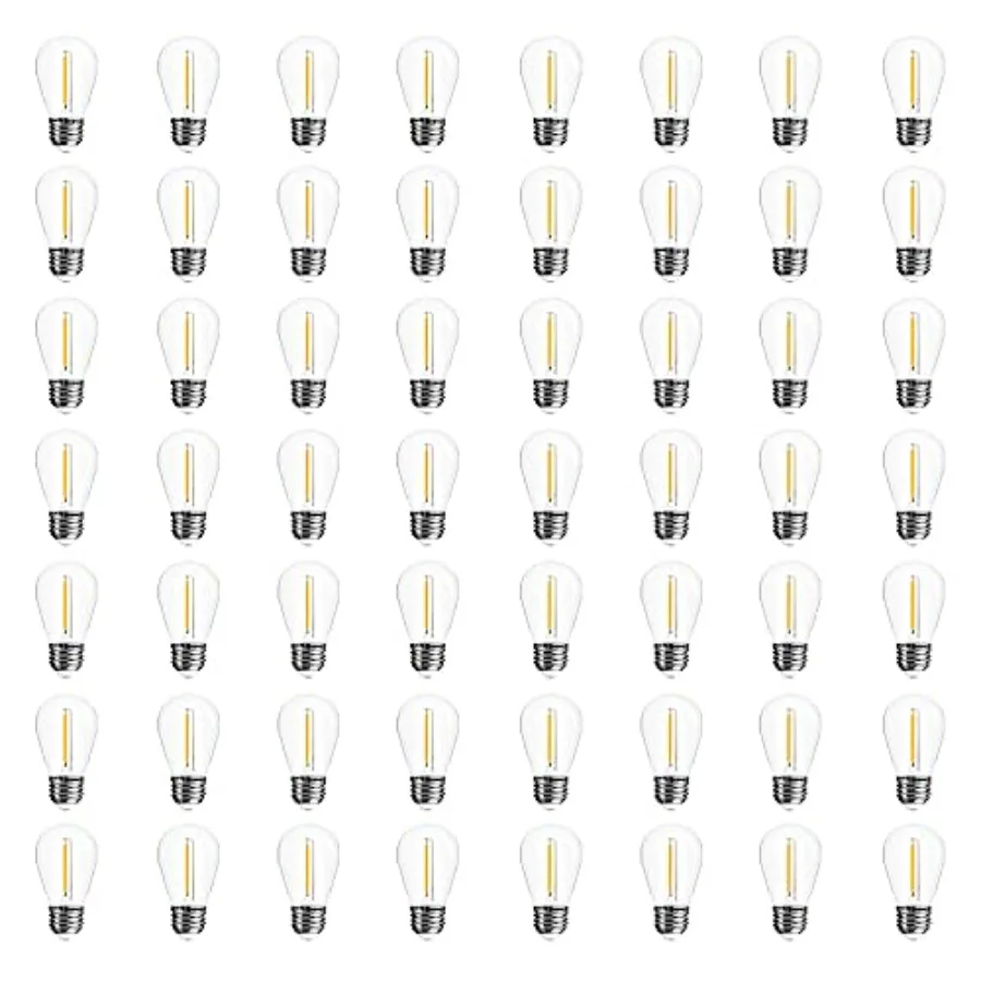 48-Pack LED Outdoor String Light Bulbs, Waterproof S14 Replacement Bulb, E26 Base, 1W 120V, White