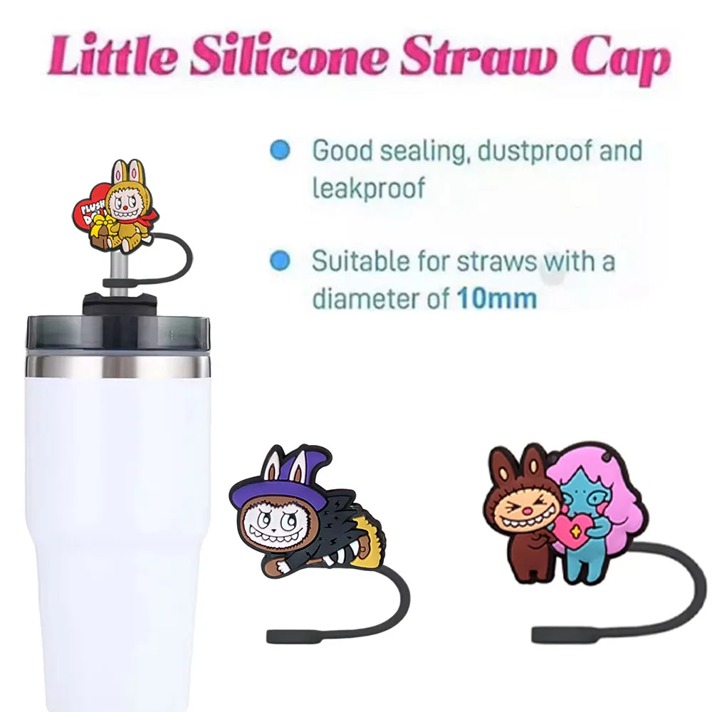 1-10pcs Cartoon cloth straw cap Cartoon 10MM silicone drink straw plug reusable spill-proof drinking cup straw cap