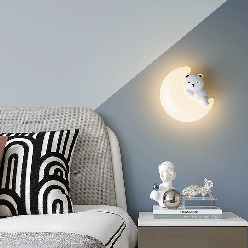 北欧スタイルの暖かいLEDウォールランプ,シンプルな漫画のライト,ウサギの屋内照明,クマと星,階段,寝室とリビングルーム,AC110-220 v,2024