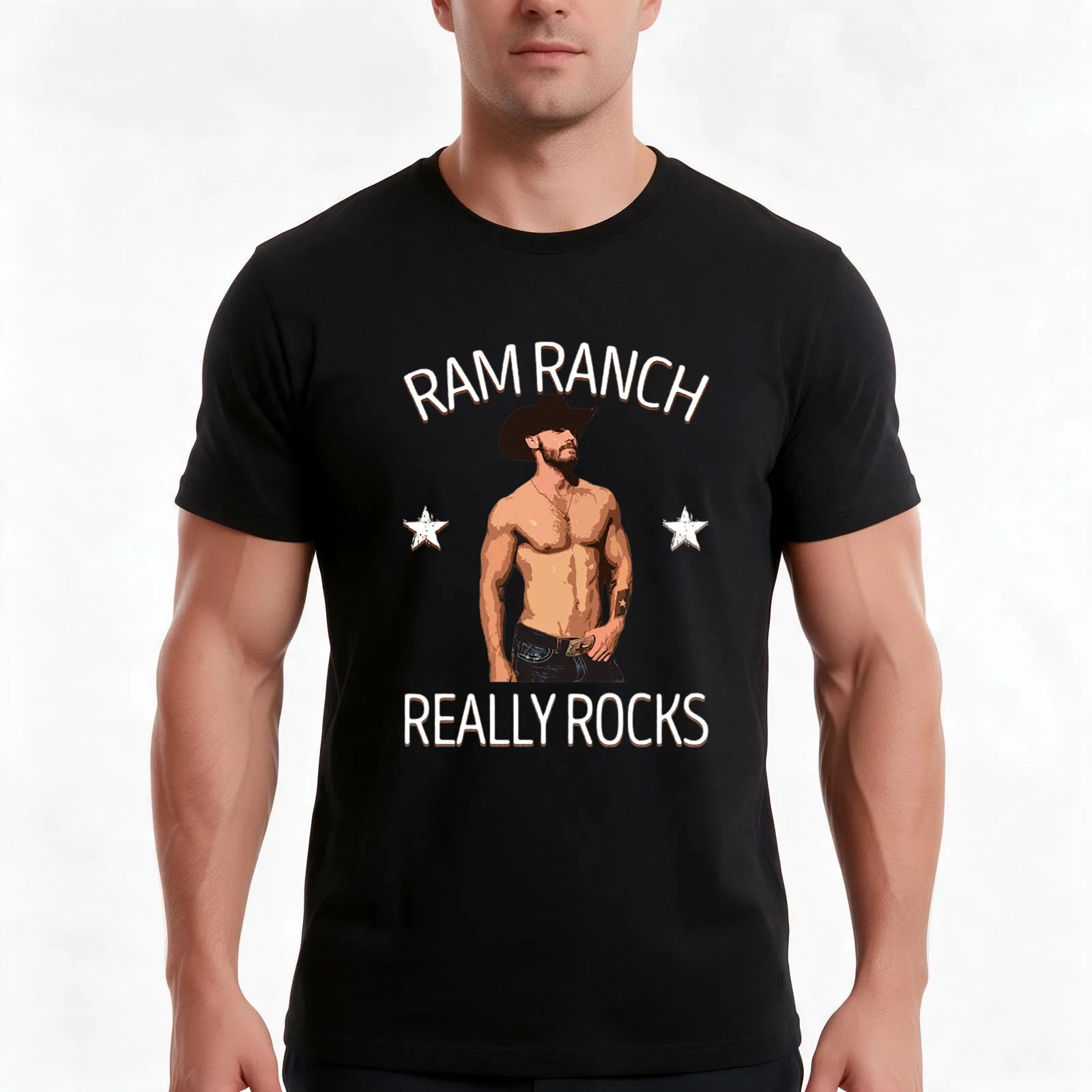 Ram Ranch T-Shirt, Summer Casual Cotton Tee, Oversized Streetwear Tops, Vintage Graphic Print, Loose Fit Short Sleeve