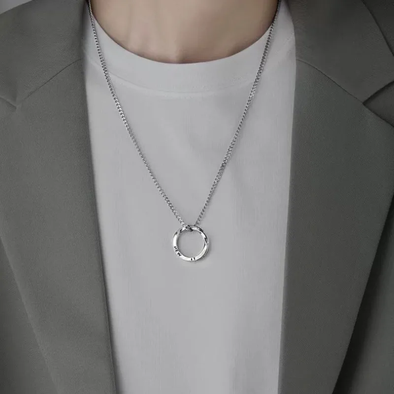 Versatile Men Mobius Ring Necklace, Stylish Minimalist Pendant, Fashion Neck Accessory for Daily Outfits