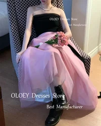 Giyu Simple Black And Pink Korea Evening Dresses For Wedding Party Strapless Ankle Length Prom Gowns Formal Occasion Dress