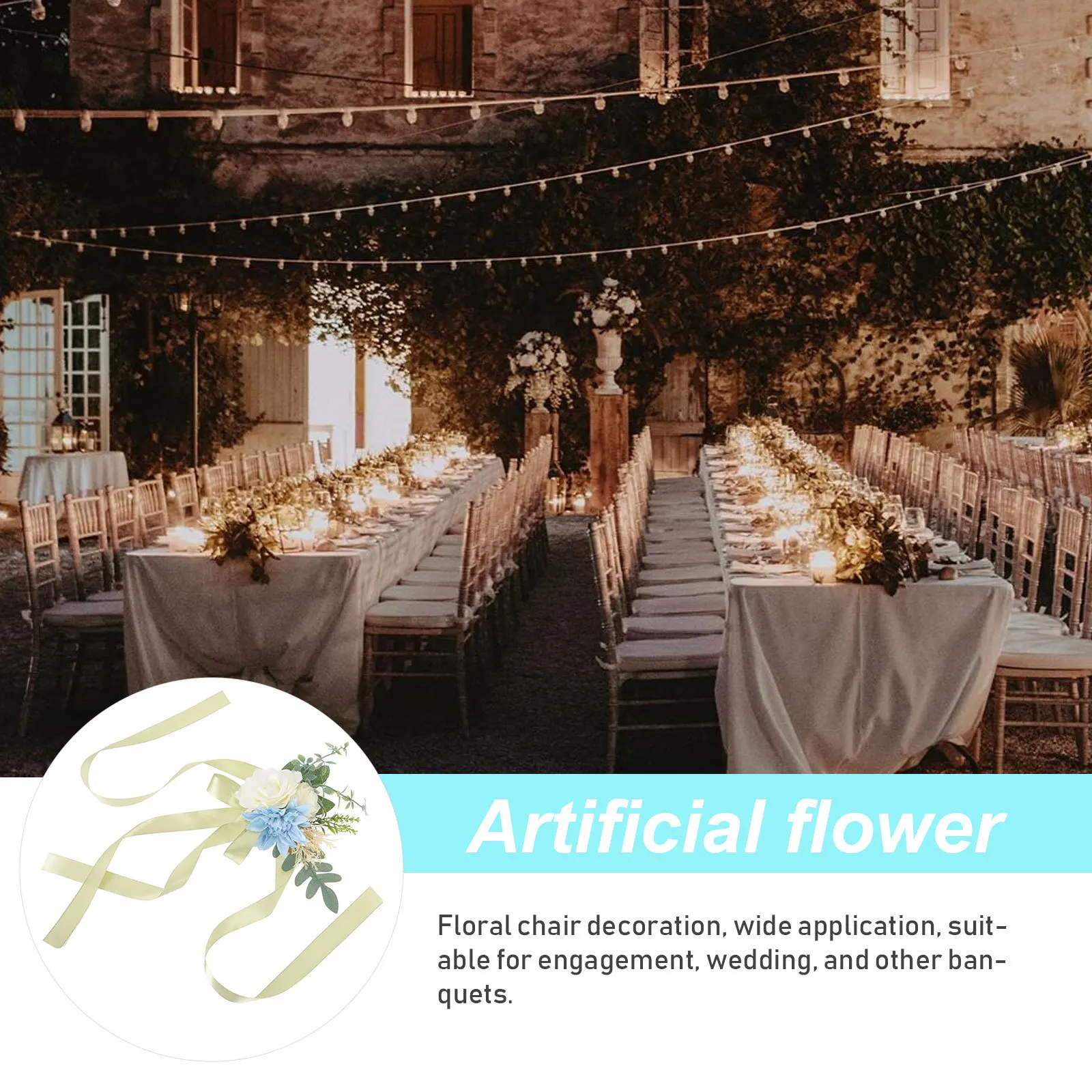 

Artificial Flower Chair Back Floral Decoration Chiffon Ribbon Wedding Party Chair Decor Wedding Ceremony Aisle