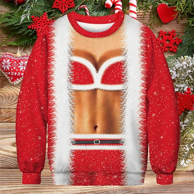 Weihnachts-Ugly-Sweater Lustiger 3D-Druck Muskel-Muster Sweatshirts für Männer Neue Mode Pullover Party Cosplay Kostüm Weihnachtsgeschenk – Detail 6
