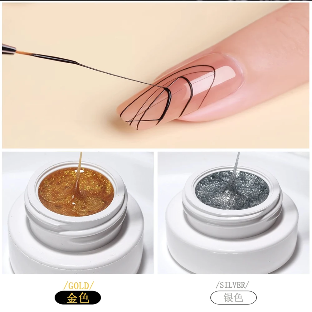 COWSAR 2025 Metal Elastic Nail Pull Sericin Gel Elastic Brushed Nail Oil Glue Spider Glue Black/White Painting UV Drawing Glue
