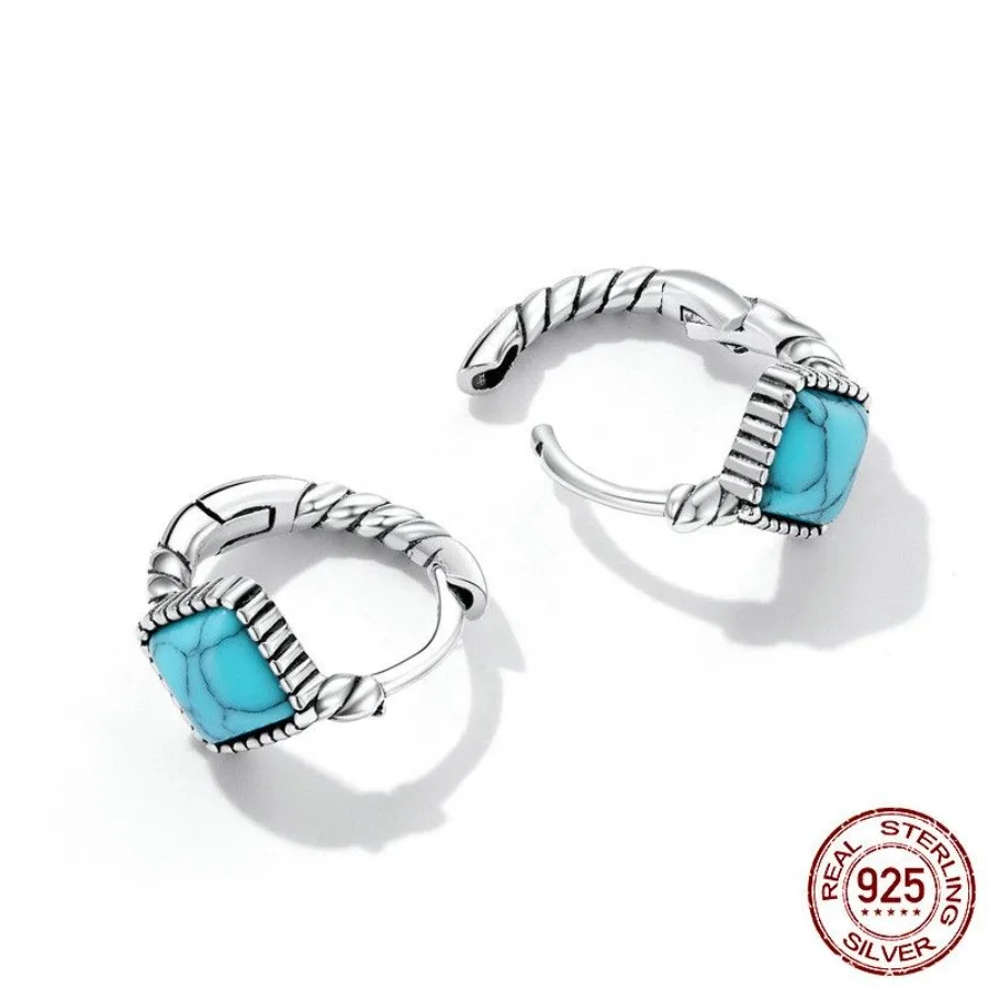 Women's Square Turquoise Geometric Sterling Silver Earrings