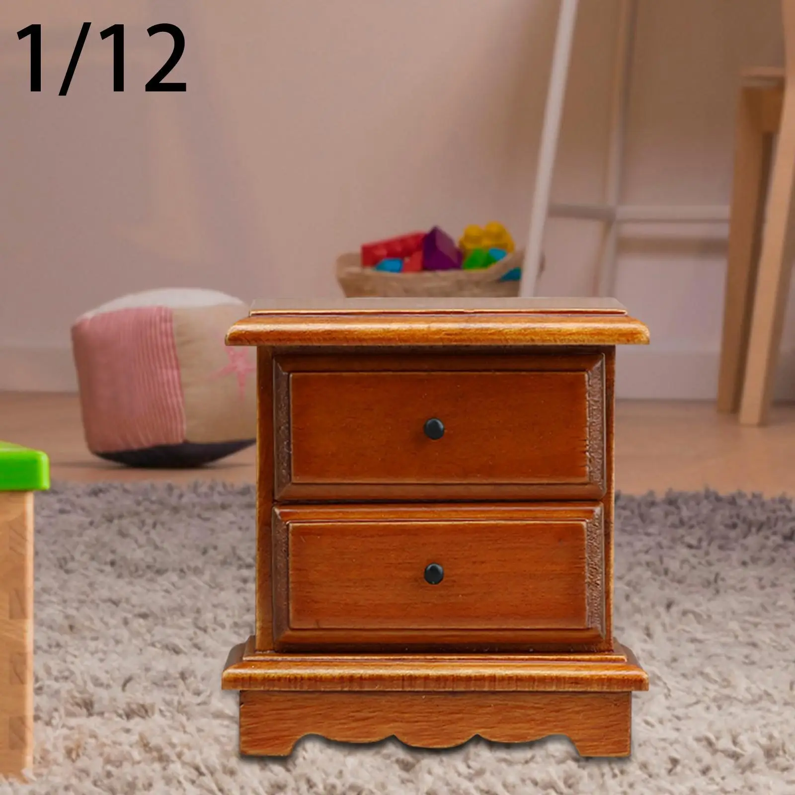 

Wooden Dollhouse Night Stand 1/12 Scale Dollhouse Bedside Tables Pretend Play for Photography Props Accessories Decoration