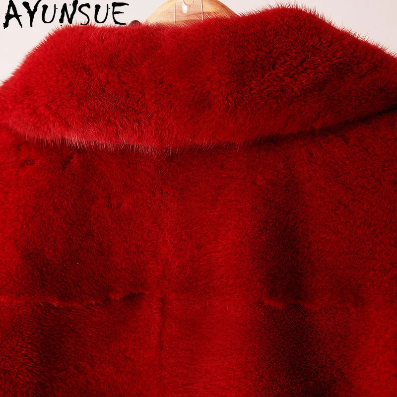 AYUNSUE معطف الفرو الحقيقي ملابس حريمي معاطف نسائية دافئة من المينك الطبيعي سترة شتوية دافئة 2025 جديد في ملابس خارجية شوبانا Жenca