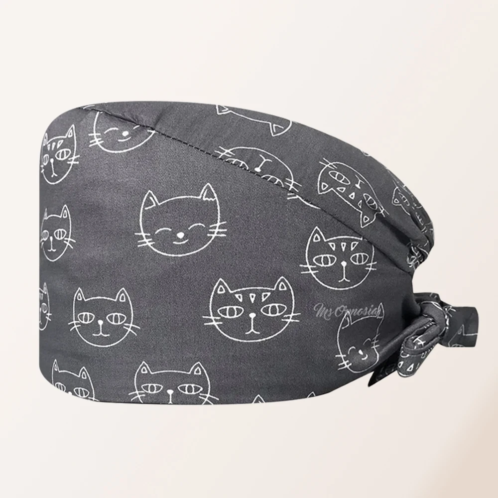 

Модные скрабы с принтом серого кота, шляпа, аксессуары, медицинские шапочки-скрабы, кепка для работников здравоохранения, аксессуары для медсестер, хирургическая кепка для женщин