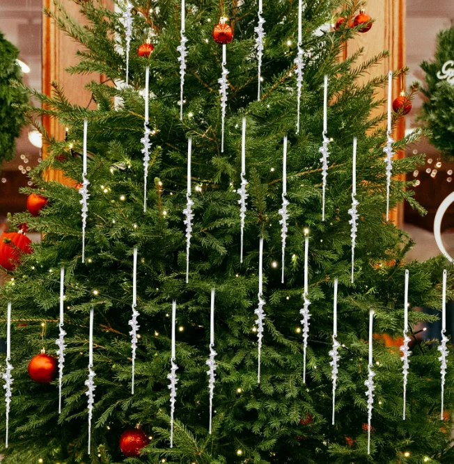 

50 Piece Clear Acrylic Icicle Ornaments for Christmas Tree Decoration Suitable for Holiday and Seasonal Displays