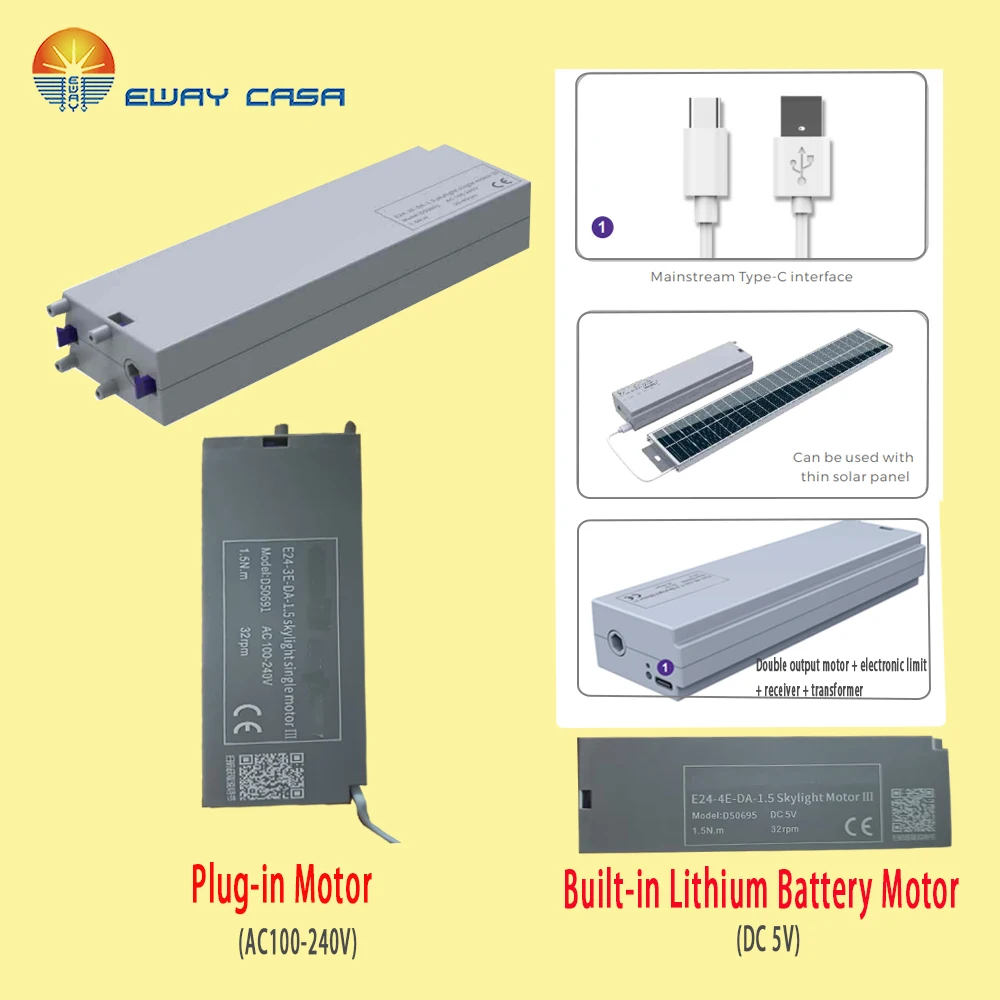 All-in-One Solar Motorized Skylight Shades Motor Systems