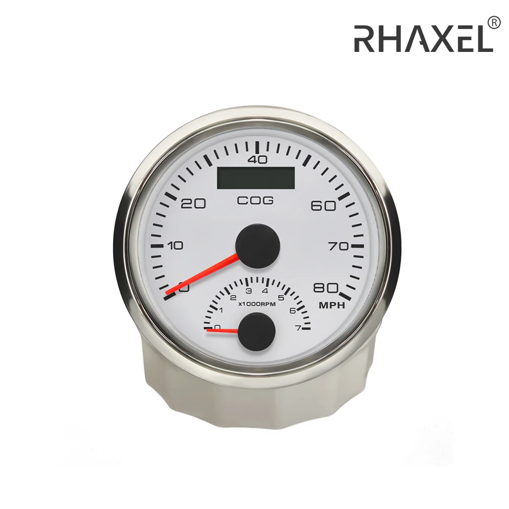 

RHAXEL 85mm GPS Speedometer with Tachometer 80 MPH 7000 RPM Boat for Marine Vessels Ships 12V 24 V with GPS Antenna