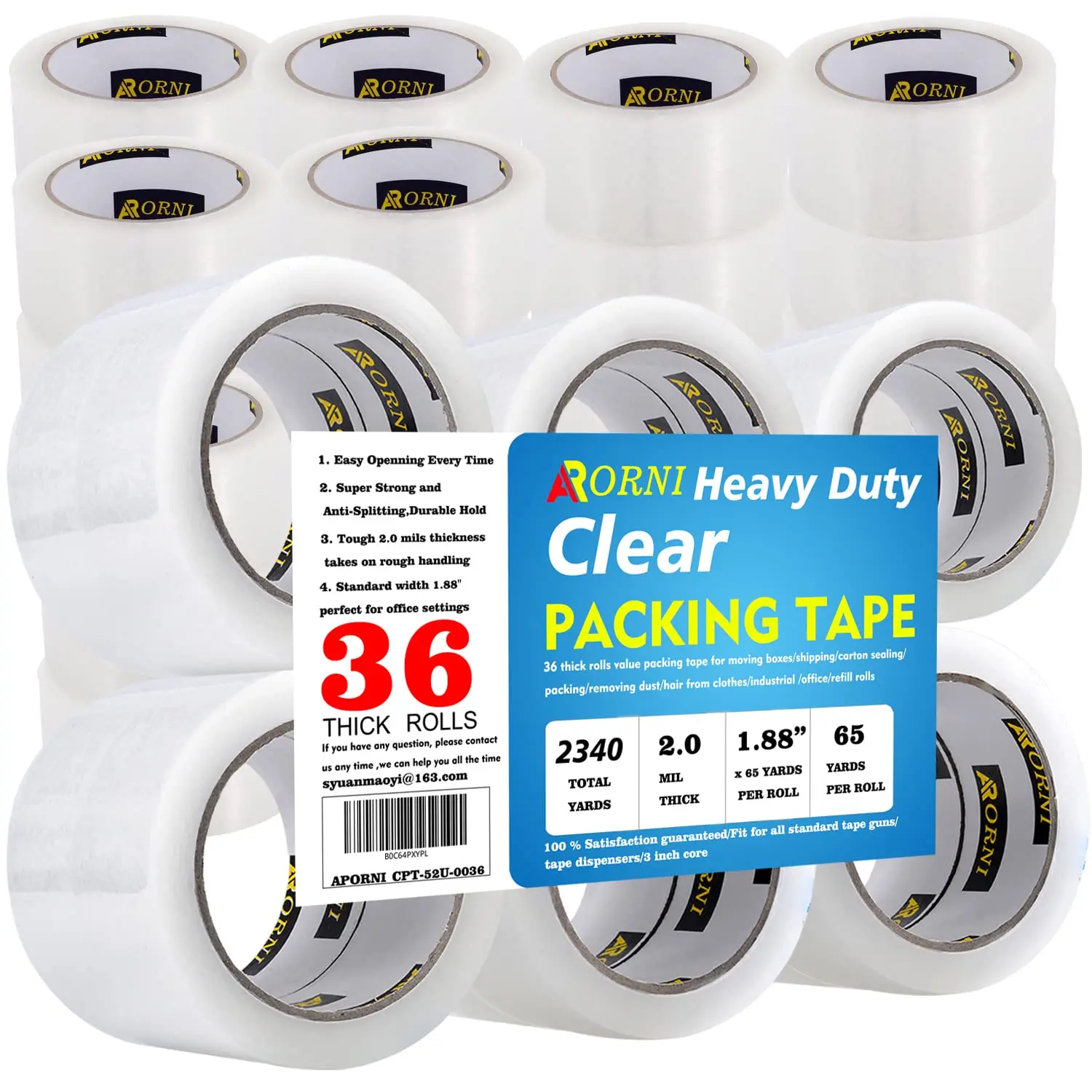 

Packing Tape Heavy Duty Refill 36 Rolls Sealing Great for Packing Box Shipping and Moving Supplies Packaging 1.88" x 65
