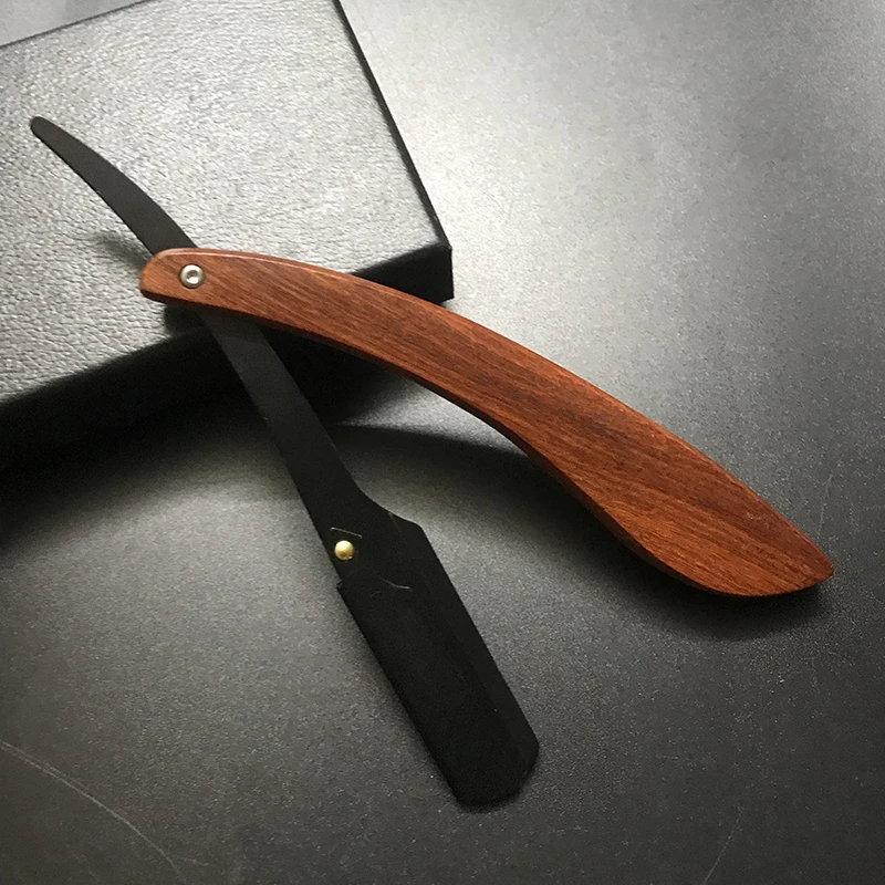 Herramientas de afeitar de madera para hombres, maquinilla de afeitar para el pelo, cuchillo de afeitar plegable, soporte para maquinilla de afeitar recta de acero inoxidable