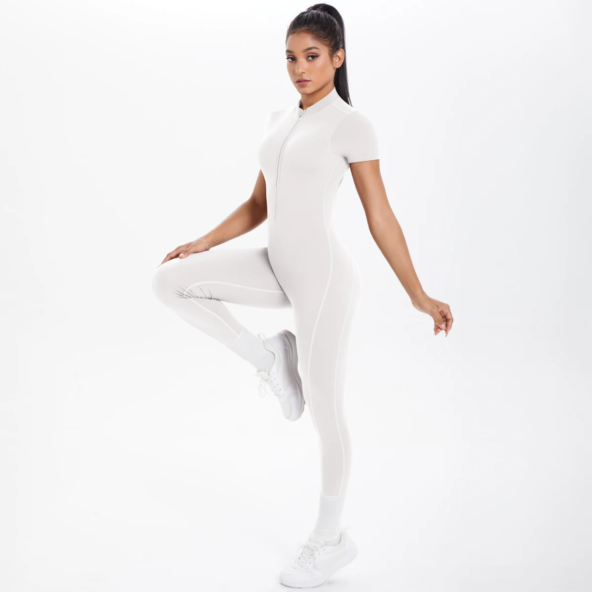 Yoga Set Women Jumpsuits One-Piece Suit Zipper Short Sleeve Gym Push Up Workout Clothes Fitness Bodysuit Sportswear Tracksuit