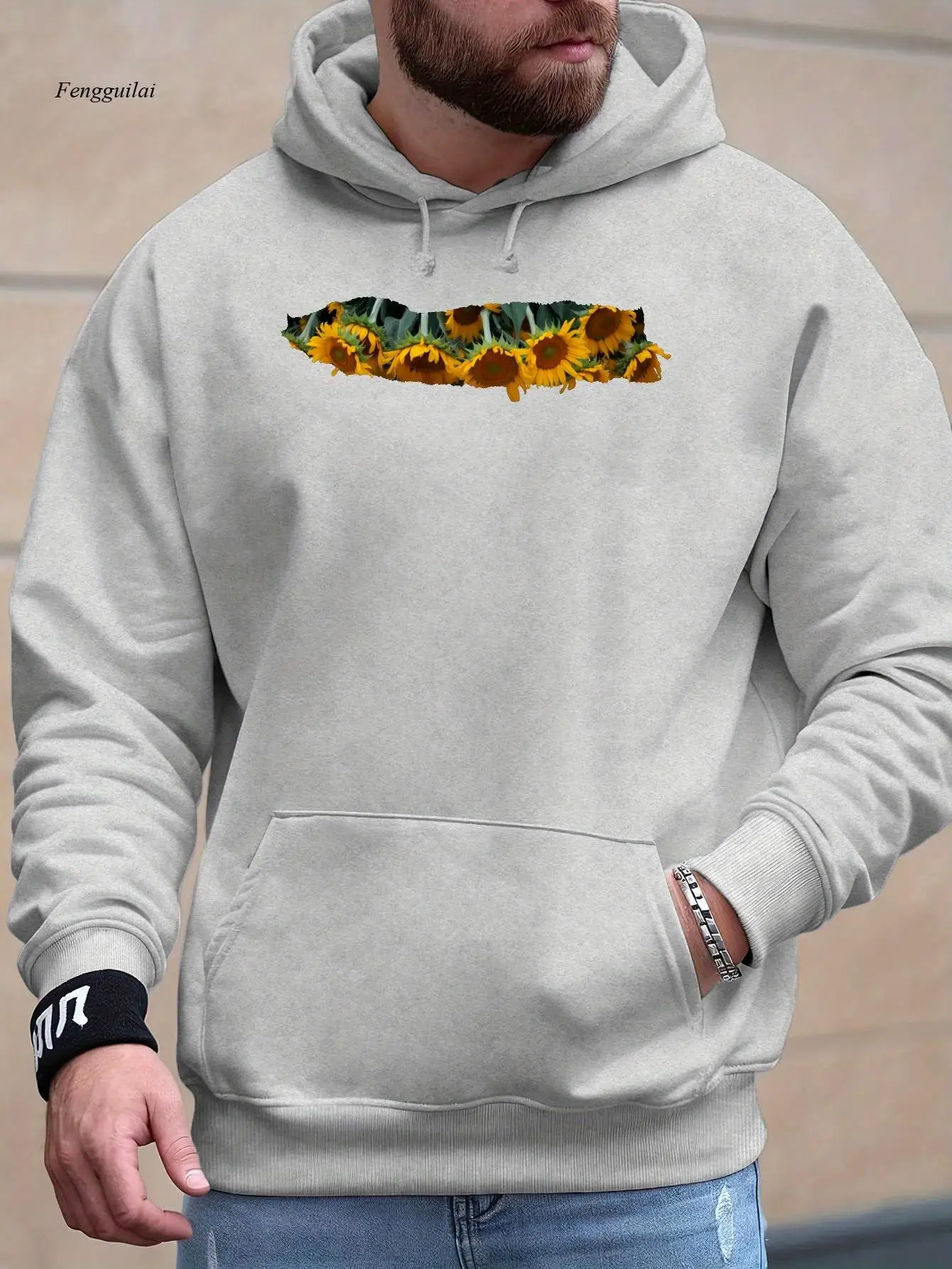 سويت شيرت بغطاء للرأس بطبعة عباد الشمس الحمراء - دفء شتوي مخملي ناعم، سترة صوفية كاجوال بتصميم زهور أسود وأصفر