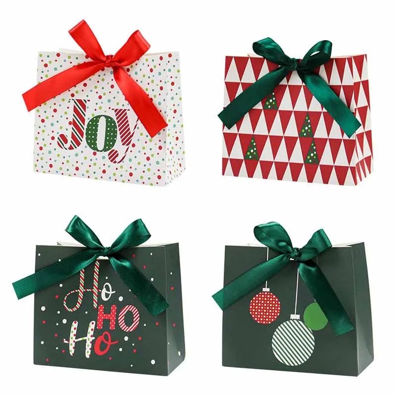 50pcs Christmas Paper Candy Gift Box With Ribbon Cookie Chocolate Gift Packaging Bags Merry Christmas New Year Party Decoration