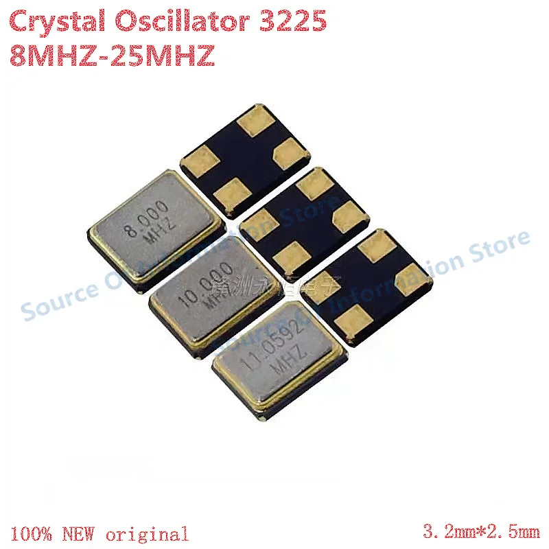 

100Pcs 3225 SMD/4Pin Crystal Oscillators 12M 16M 26M 8M 25M 24M 27M 32M 30M 20MHZ Frequency Crystal Oscillator for Electronics