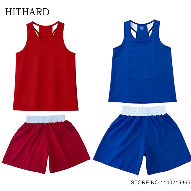 Boxing Training Set Adult Kids Size Muay Thai Shorts Top Sleeveless Singlet Shirt Martial Arts Fitness MMA Sanda Wushu Uniform