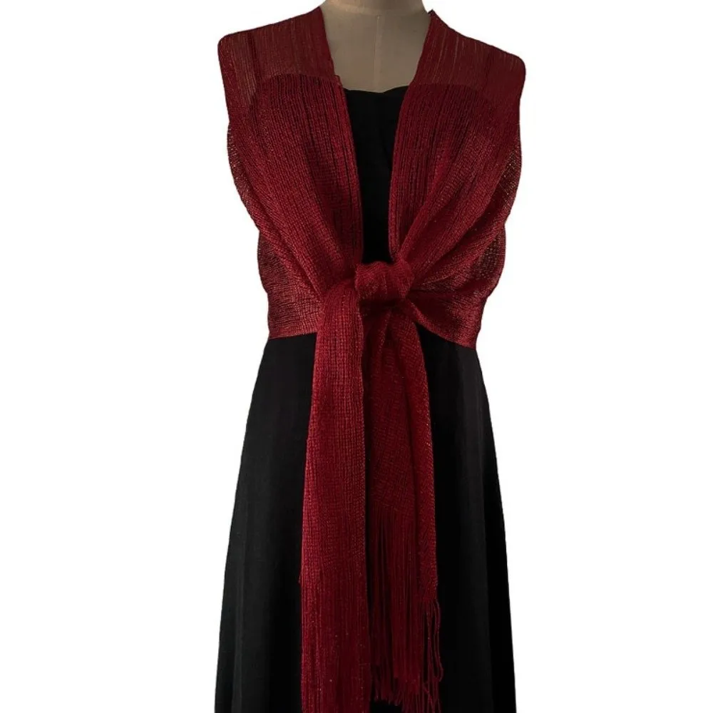 Elegant Solid Color Hollow Out Shawl Lightweight Thin Long Scarf Hollow Out Scarf Bohemian Sun Protection Thread Dresses Beach