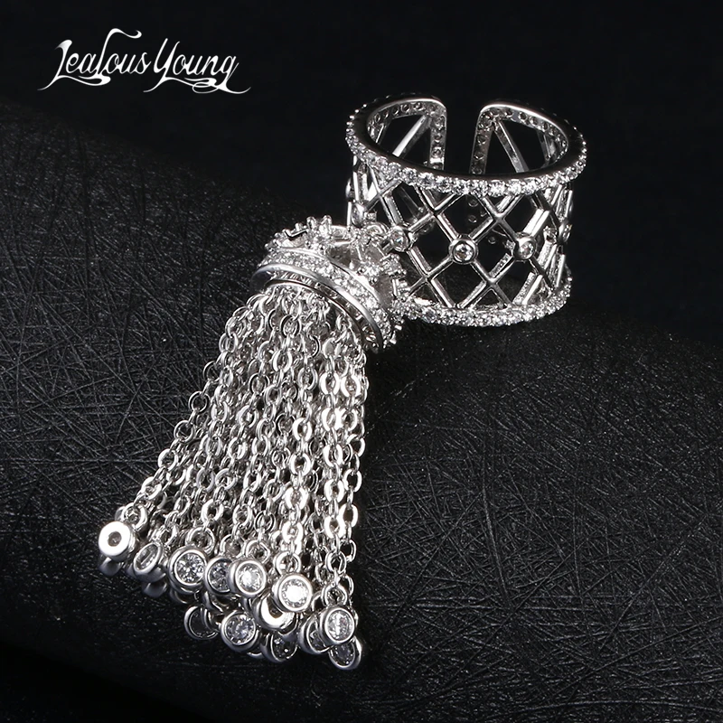 Luxury Royal Tassel Crown Rings For Women With Top Quality Cubic Zircon Adjustable Tassel Ring bague femme AR014