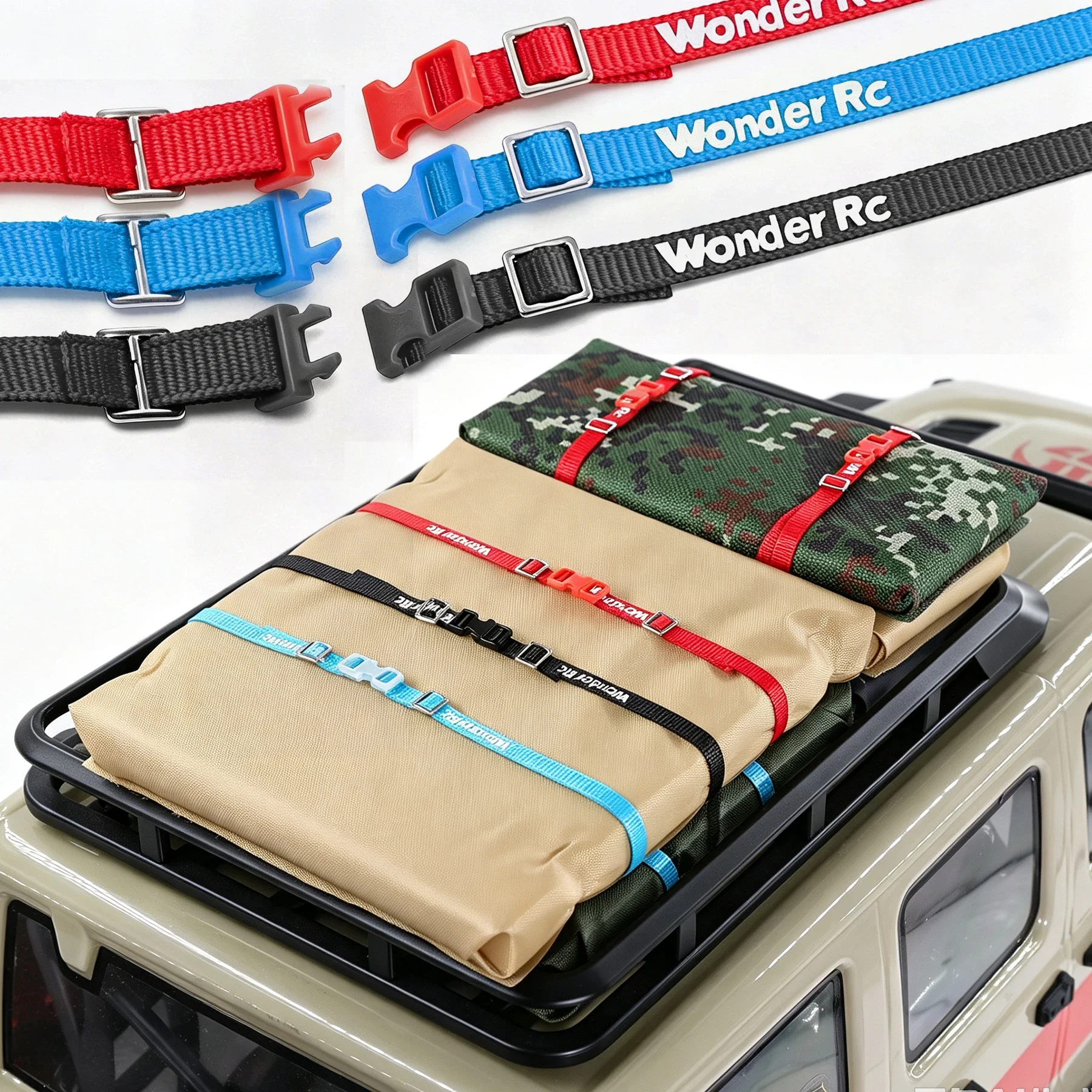 Ajrc Rc Crawler Simulated Roof Cargo Lashing Straps, Adjustable Quick Release Tie Downs For Traxxas Trx4 Axial Mjx Redcat Yikong