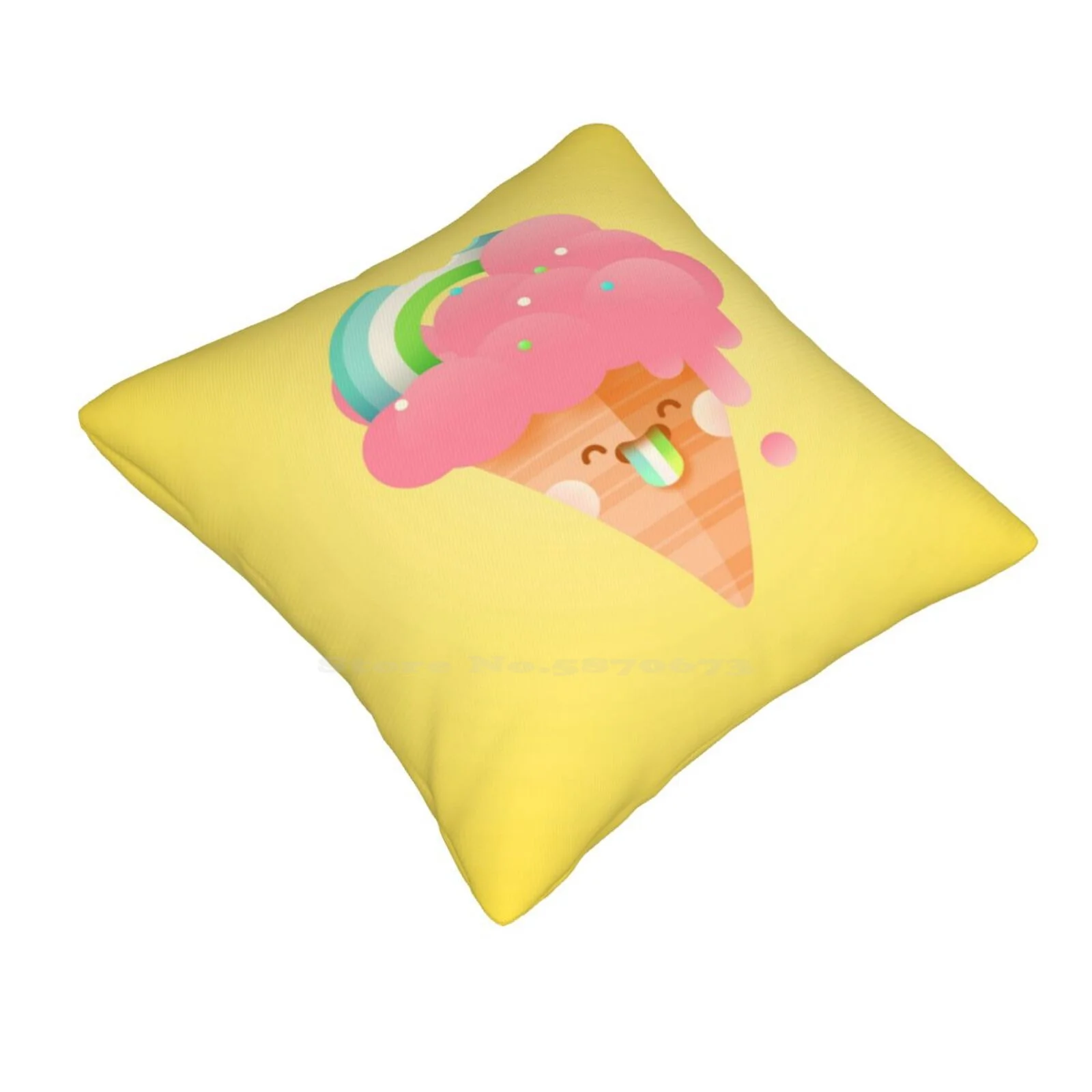 Strawberry Rainbow Funny Cute Decor Square Pillowcase Strawberry Rainbow Pink Yellow Ice Cream Happy Weather Vector Character