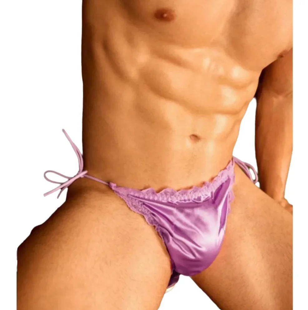 

Men's Sexy Panties Ice Silk Soft Pink Black Briefs Low Waist XXX Sissy Penile Hole Dick Adult Mens underwear Erotic Lingerie