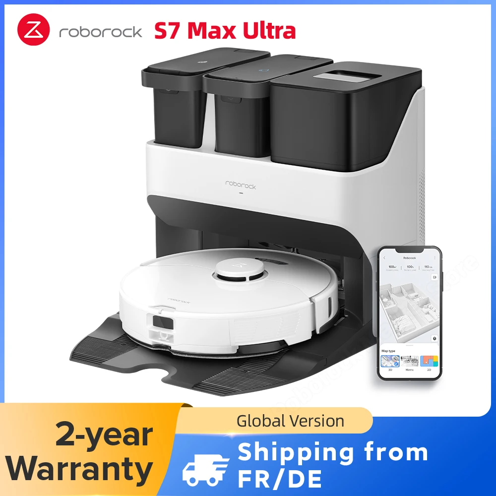 Roborock-S7 Max Ultra Robot Aspirador, atualizado do S7 Pro, secagem a ar quente, limpeza automática do esfregão, 5500Pa