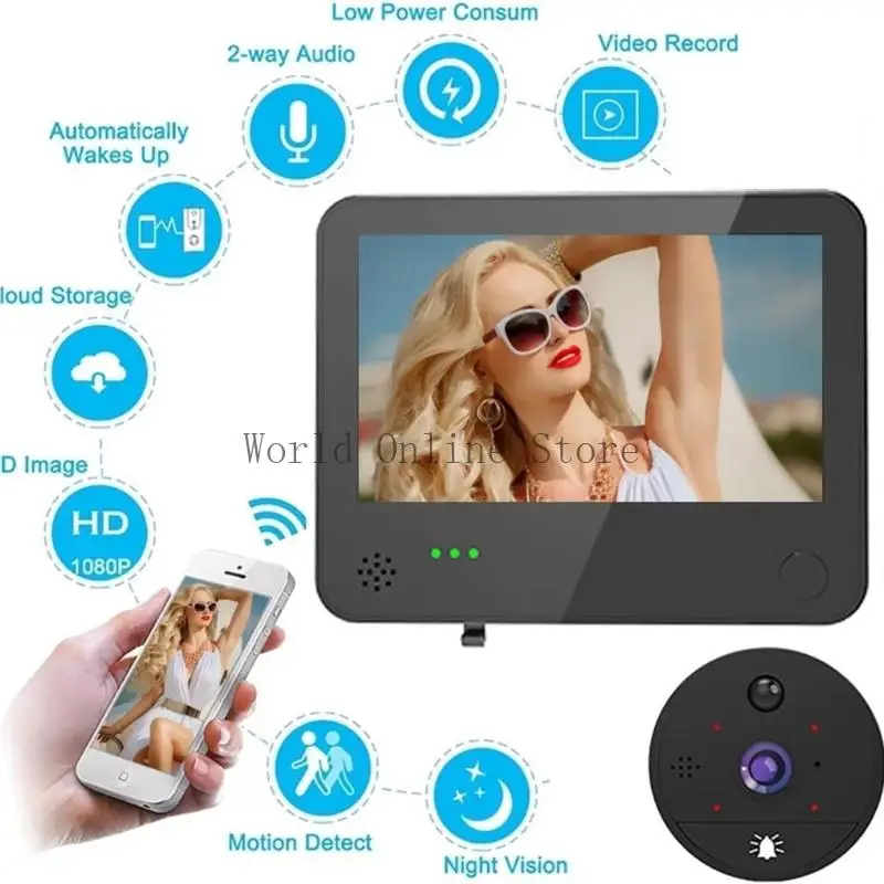 Intelligent Wireless Doorbell 200MP 4,3 Inch Layar 1080p IR Two Way Talk Radio 87HC
