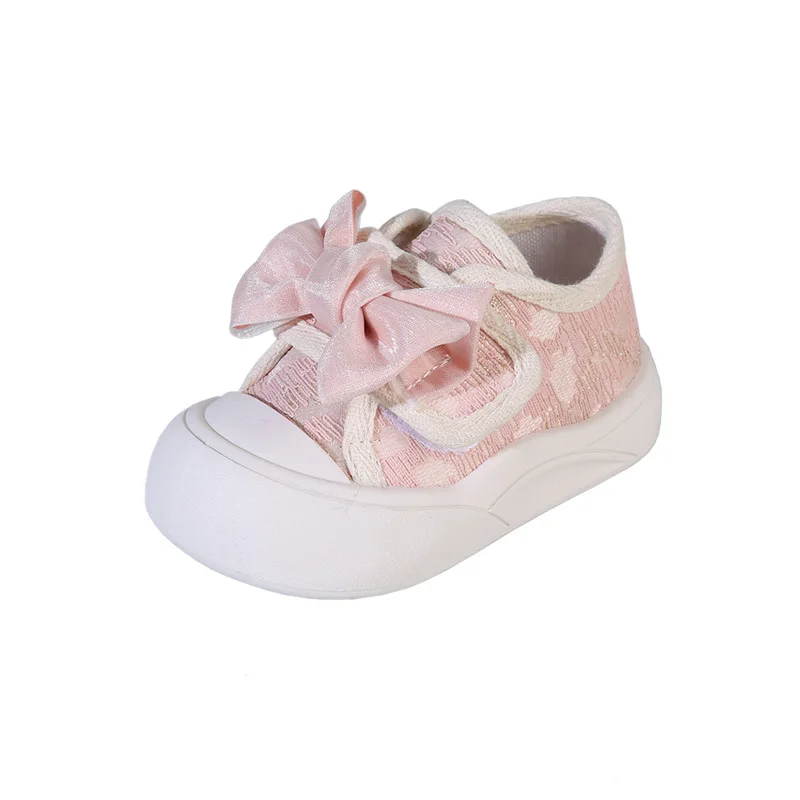 New 2024 Autumn Children Soft Soled Canvas Shoes Girls Fashion Bowknot Board Shoe Sweet Kids Toddler Non-slip Casual Flat Shoes